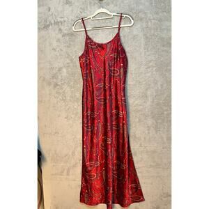 VTG Valerie Stevens Slip Dress Large Red Paisley Club Valentines Flaw